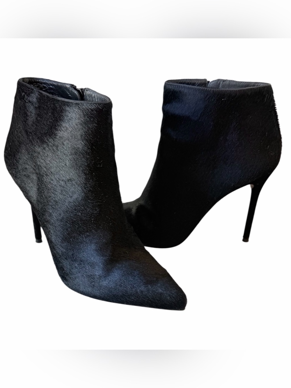 Stuart Weitzman Black Calf Pony Hair Pointed Toe Stiletto Boots Size 8  Womens